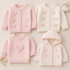 Baby Bobble Heart Cardigan Jumper Hoodie DK Knitting Pattern 16-26” Printed Baby Cardigan price