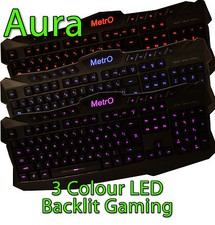 Metro Aura Illuminated Backlit LED UK USB Wired Gaming Style Keyboard 3 Colour Gaming Keyboard price