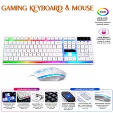 White RGB Gaming Keyboard Mouse USB Wired LED for PC Laptop PS5 Xbox Gaming Keyboard price