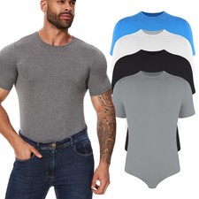 Mens Short Sleeves Leotard Top T-shirt Bodysuit Solid Rompers Undershirt Pajamas Men's Bodysuit price