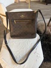 Coach Women's Brown Black Signature Print Adjustable Strap Crossbody Bag Women's Messenger Bag price