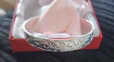 Heavy 22g Solid 925 Sterling Silver Cuff Bracelet Floral Scroll Wide Bangle Natural Stone Bracelets price