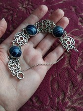 Silver 925 John Hart Iona Blue Banded Agate Bracelet Celtic Vintage Antique Natural Stone Bracelets price