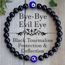Black Tourmaline Evil Eye Bracelet Crystal Protection Healing Stress Relief Natural Stone Bracelets price