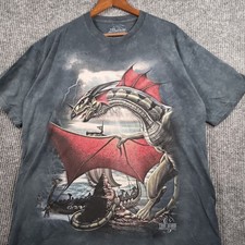 The Mountain Dragon Graphic T-Shirt Mens XL Charcoal Gray Tie Dye Viking Fantasy Men's Fantasy Wear price