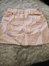 Girls Aged 10 Distressed  Jean Skirt  Peachy Pink adjustable Waist Button &zip Girls' Jeans / Denim Skirt price