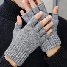 UK Thermal Fingerless Gloves Mens Womens Knitted Warm Winter Half Finger Mittens Men's Gloves price