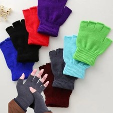 ADULTS Fingerless Gloves Men's Women's Winter Warm Stretch Black Soft Unisex UK Men's Gloves price