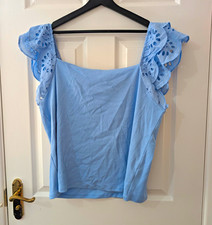 George Women’s Blue Solid Square Neck Ruffle Sleeveless Jersey Top 24 Women's Jersey price