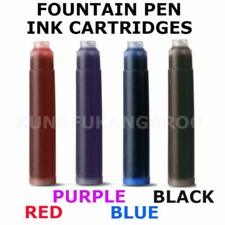 Fountain Pen Ink Cartridges Refills Standard Euro Size BLACK BLUE RED PURPLE Pen Cartridge & Ink price