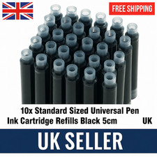 10 x Standard Sized Universal Fountain Pen Ink Cartridge Refills  Black 5cm UK Pen Cartridge & Ink price