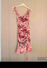 ISAWITFIRST Women’s Size 10 Pink Floral Slip Midi Dress Ruched Cowl Neck Slip Dress price