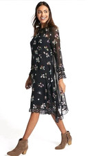 M&S Chiffon Sheer Midi Dress with Slip UK Size 8 Navy Blue Floral Asymmetric Hem Slip Dress price