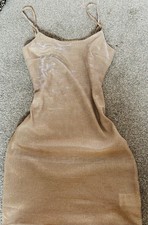 PINK VANILLA Gold Metallic Strappy Slip Mini Dress Stretch UK 6 Square Neck Slip Dress price