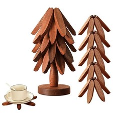 Wooden Tree Trivet Set 4pcs Heat Resistant Coaster with Stand for Hot Dishes Dishes price
