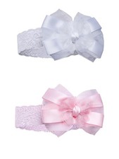 Baby Girls Lace Bow Headband Hair Band White Pink Soft Touch Onesize Approx 0-3M Baby Hair Band price