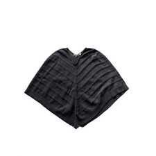 Pria Woman Gray Cotton Knit Poncho Chevron Ribbed V-Neck Sweater Wrap Plus 1X Poncho price