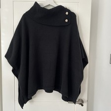 3. TU Black Knit Poncho One Size Gold Button Detail Wrap Cape Poncho price