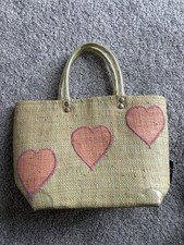 Small Women's Woven Beach Bag Straw Bag Handbag Heart Print Pink Summer Bag Women's Beach Bag price