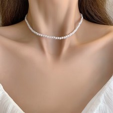 White Pearl Imitation Choker Necklace Handmade Pearl Seed Elegant Wedding UK Pearl Necklace price