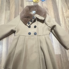 SHEIN Girls Beige Double-Breasted Faux Fur Collar Cotton Coat 3-4 Years Girls' Overcoat price