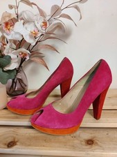 Women's Dune pink red orange suede peep toe high heel platform shoes uk 6 eu 39 Platform Shoes price