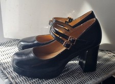 Chunky platform block heel patent black shoes 6.5 Platform Shoes price