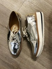 Zara women silver platform laced shoes size 4 37 shiney ladies Platform Shoes price