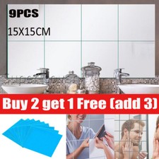 9Pcs Mirror Tiles Wall Sticker Square Self Adhesive Stick On DIY Home UK Sticker Mirror price