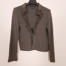 Antwerp Khaki Grey Ruffle Edge Cardigan Bolero 100% Wool Knit Top Size L Bolero price