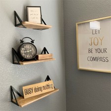 Set of 3 Corner Wall Shelves Industrial Style Metal Wood Shelving Shelf Storage Kitchen Corner Set price