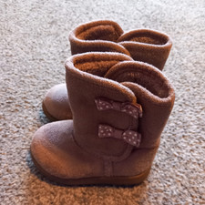 mothercare Girls Ankle Bootie Boots Beige UK 2 Round Toe Bow Accent Girls' Booties price