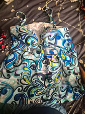 Yours Abstract Print Tankini 2 Piece Set Blue Black Plus Size UK 26 bottoms 22 Tankini price
