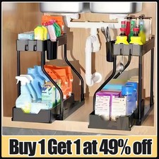 Under Sink Storage Organiser Shelf Spice Rack Pull Out Drawer Kitchen 2 Tier UK Drawer Shelf price
