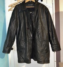 Wallace Sacks Men's Black Leather Mid-Length Coat Full Zip Lined Pockets L Men's Coat price