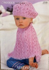 Sirdar Snuggly 1516 Baby Girls Poncho & Beret Knitting Pattern DK Pink Girls' Poncho price