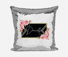 Personalised Name Shiny Sequin Magic Black Gold Frame Cushion Cover + Pillow Baby Gold Pillow price