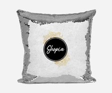 Personalised Name Shiny Sequin Magic Black Circle Gold Cushion Cover + Pillow Baby Gold Pillow price