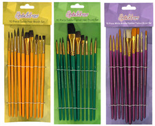10 x Artist Paint Brush Set Round & Flat Brushes Watercolour Oil Acrylic Painting Supplies price