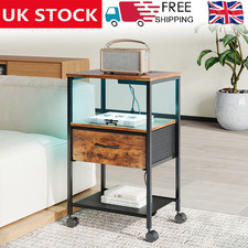 1 Drawer Bedside Table Cabinet Charging Station LED Nightstand Storage w/wheels Office Nightstand price