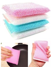 4 Non Stick Sponge Scourers Pearl Scouring Pads Kitchen Clean Pan Washing Scrub Cleaning Supplies price