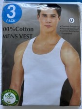 Men’s 100% Cotton Vest Tank Top White – 3 Pack – Soft Comfortable Undershirt M Men's Tank Tops / Undershirts price