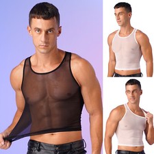 Mens See Through Crop Tank Sleeveless Slim Fit Muscle Tops Undershirts Nightwear Men's Tank Tops / Undershirts price