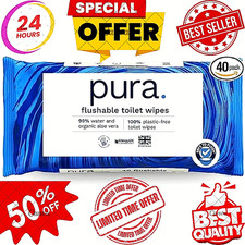 Pura Flushable Moist  Toilet  Tissue Wipes, 1 Pack Of 40 Wet Wipes UK Wet Wipes price