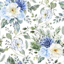 4 x Paper Napkins/33cm/3Ply/Decoupage/Flowers/Winter Floral/Blues/White/Green Napkin price