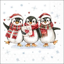 4 x Paper Napkins/33cm/3Ply/Decoupage/Christmas/Birds/Trio of Happy Penguins Napkin price