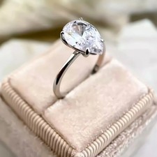 Certified 14.90 Cts Pear Cut Lab Created Diamond Solitaire Ring 925 Silver Diamond Solitaire Ring price