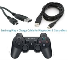 3M Long Play & Charge Cable for PS3 Controller GamePad Pad Charging Charger Lead Console Accessories price