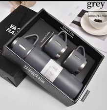 Stainless Steel Thermos Flask Gift Set Hot/Cold Bottle Travel flask 3 Cups Grey Thermos price