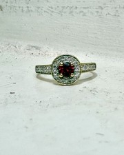 9ct Gold Natural Red Garnet & Diamond Halo Ring, Hallmarked, K 1/2 Gold Ring price